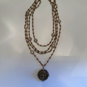 Virgin Saint & Angels 4 strand necklace- champagne & silver